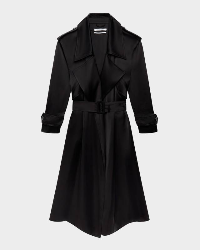 Soft Satin Belted Long Trench Coat